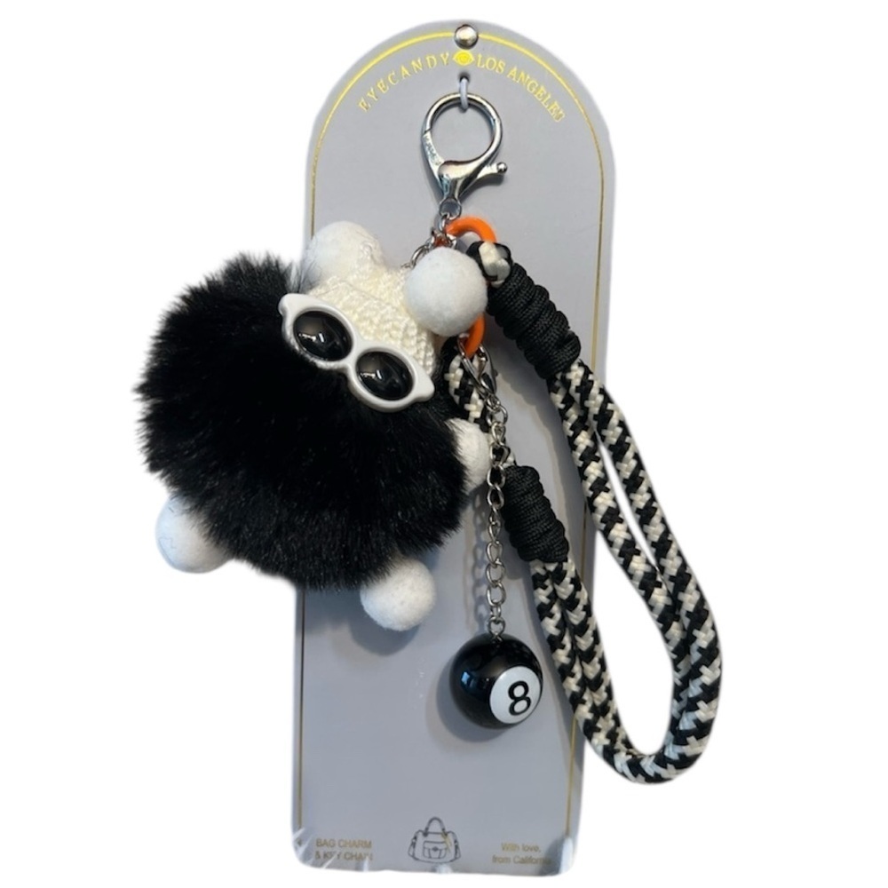 🎱🖤Eye Candy Los Angeles furry pom-pom with sunglasses, &eight-ball charm🎱🖤